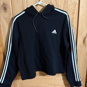 adidas Black Hooded Sweatshirt with White Stripes